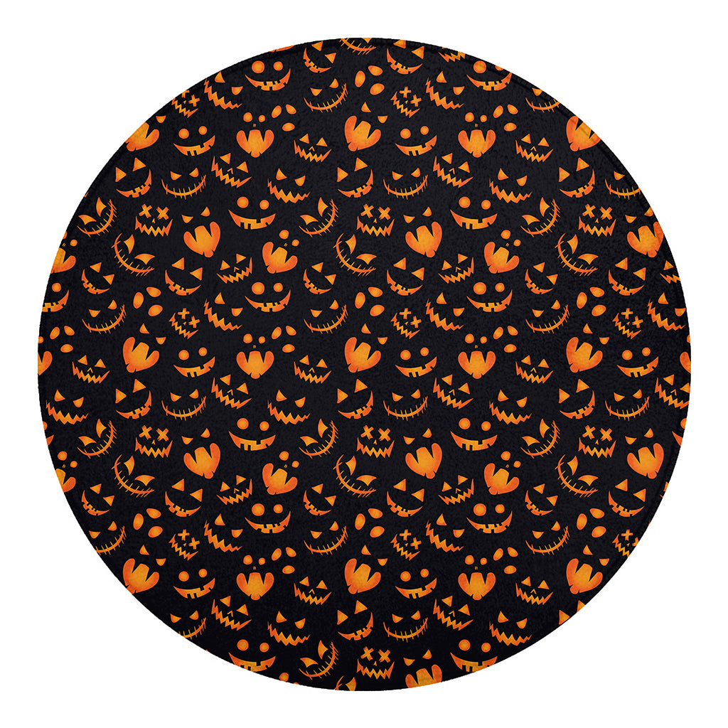 Halloween Pumpkin Faces Pattern Print Round Blanket