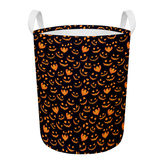 Halloween Pumpkin Faces Pattern Print Round Laundry Basket