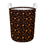 Halloween Pumpkin Faces Pattern Print Round Laundry Basket