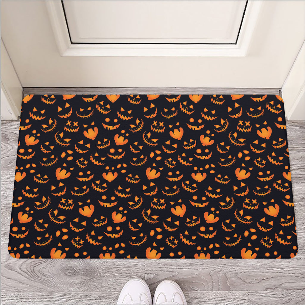 Halloween Pumpkin Faces Pattern Print Rubber Doormat
