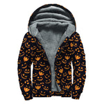 Halloween Pumpkin Faces Pattern Print Sherpa Lined Zip Up Hoodie