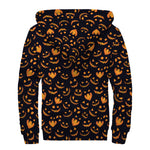Halloween Pumpkin Faces Pattern Print Sherpa Lined Zip Up Hoodie
