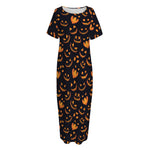 Halloween Pumpkin Faces Pattern Print Short Sleeve Long Nightdress