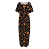 Halloween Pumpkin Faces Pattern Print Short Sleeve Long Nightdress