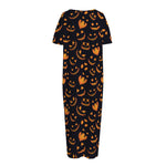Halloween Pumpkin Faces Pattern Print Short Sleeve Long Nightdress