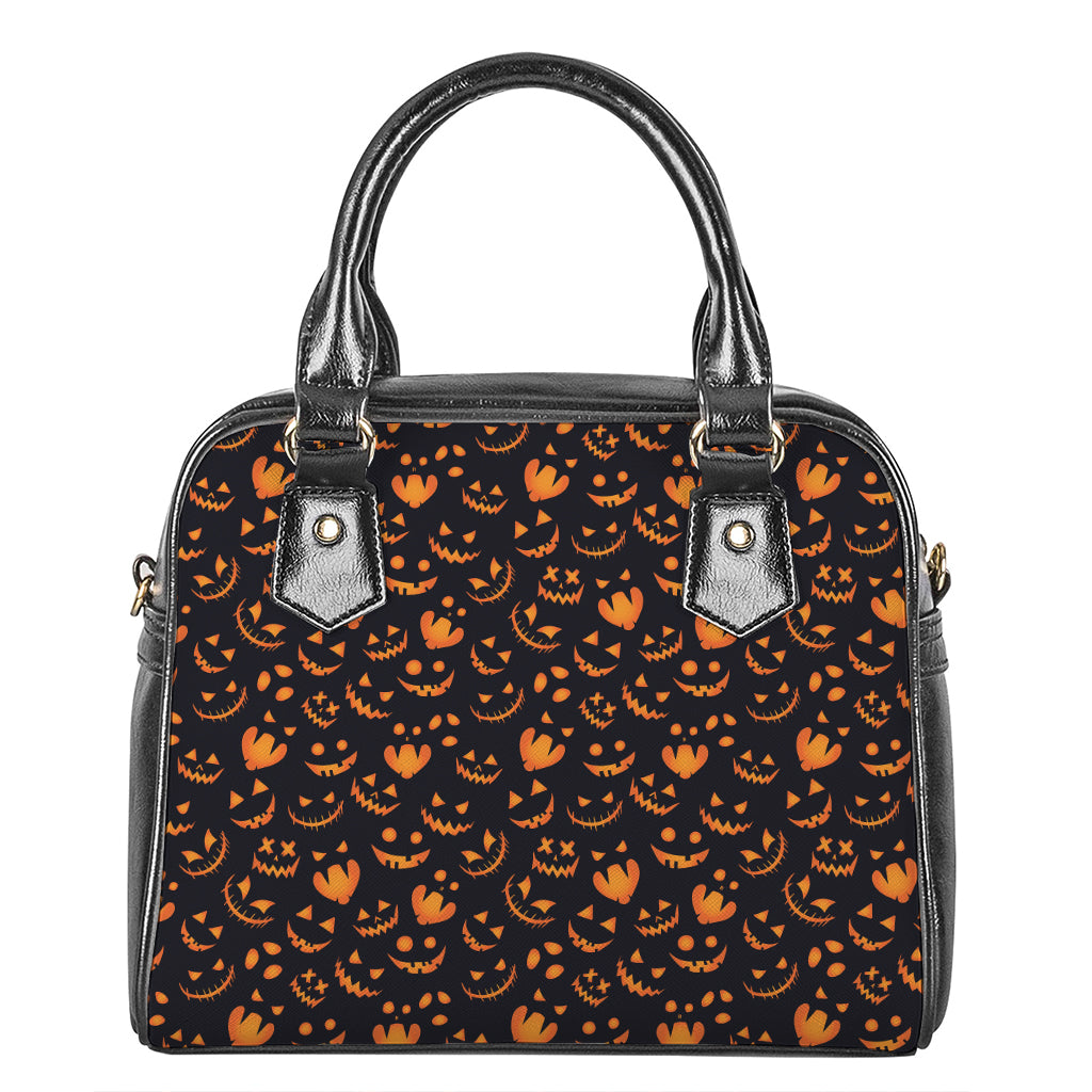 Halloween Pumpkin Faces Pattern Print Shoulder Handbag