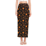 Halloween Pumpkin Faces Pattern Print Side Slit Maxi Skirt