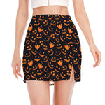 Halloween Pumpkin Faces Pattern Print Side Slit Mini Skirt