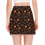 Halloween Pumpkin Faces Pattern Print Side Slit Mini Skirt