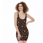 Halloween Pumpkin Faces Pattern Print Sleeveless Bodycon Dress