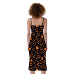 Halloween Pumpkin Faces Pattern Print Slim Fit Midi Cami Dress