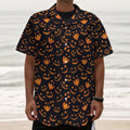 Halloween Pumpkin Faces Pattern Print Textured Short Sleeve Shirt
