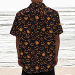 Halloween Pumpkin Faces Pattern Print Textured Short Sleeve Shirt