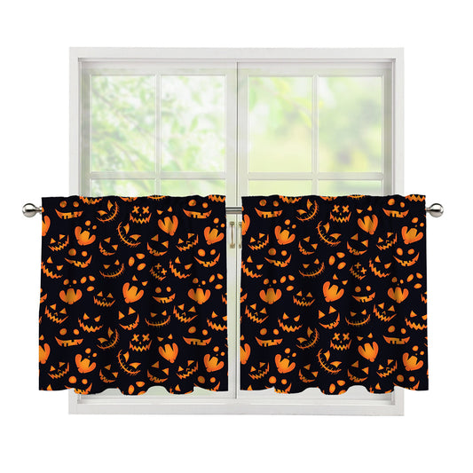 Halloween Pumpkin Faces Pattern Print Tier Curtains
