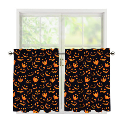Halloween Pumpkin Faces Pattern Print Tier Curtains