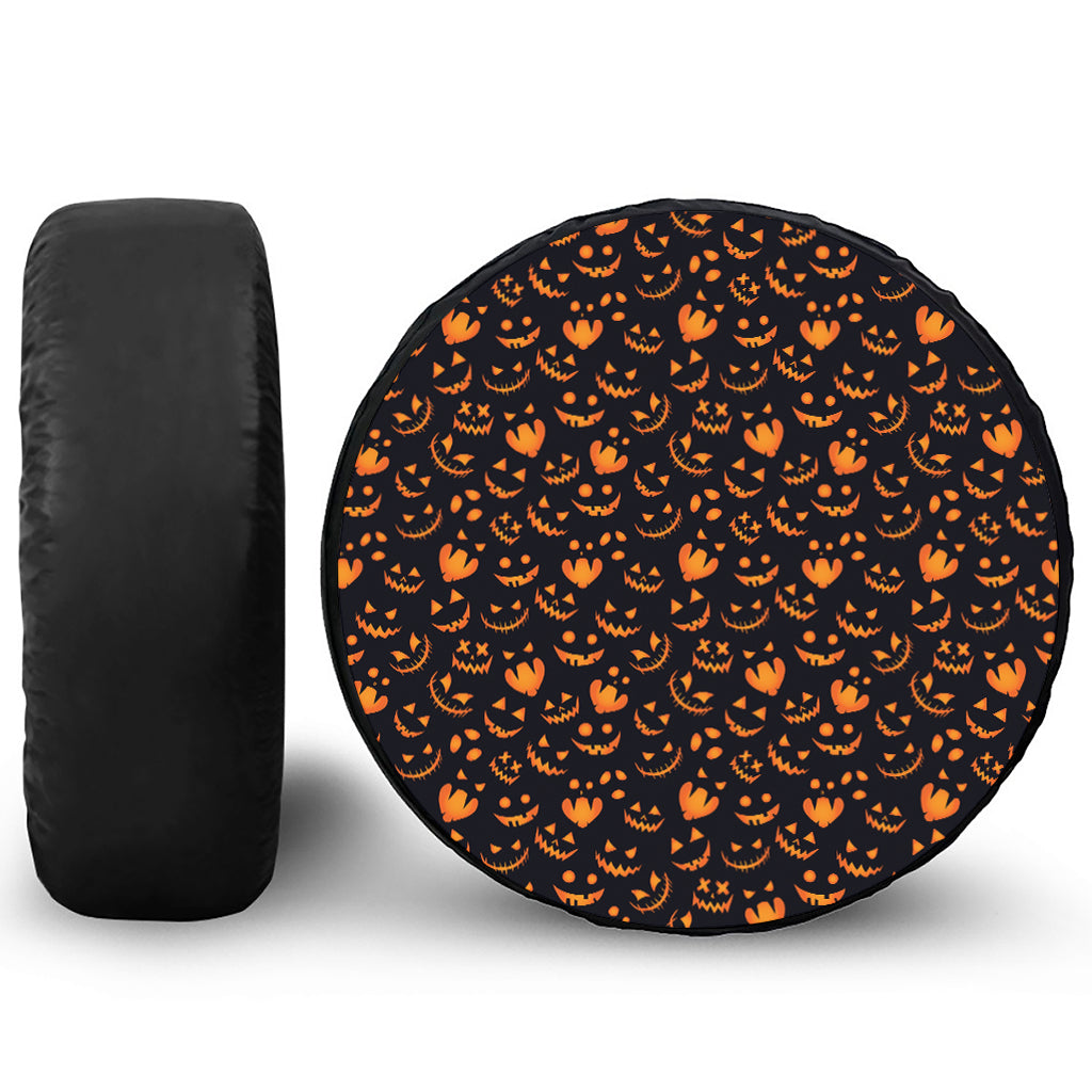 Halloween Pumpkin Faces Pattern Print Tire Cover