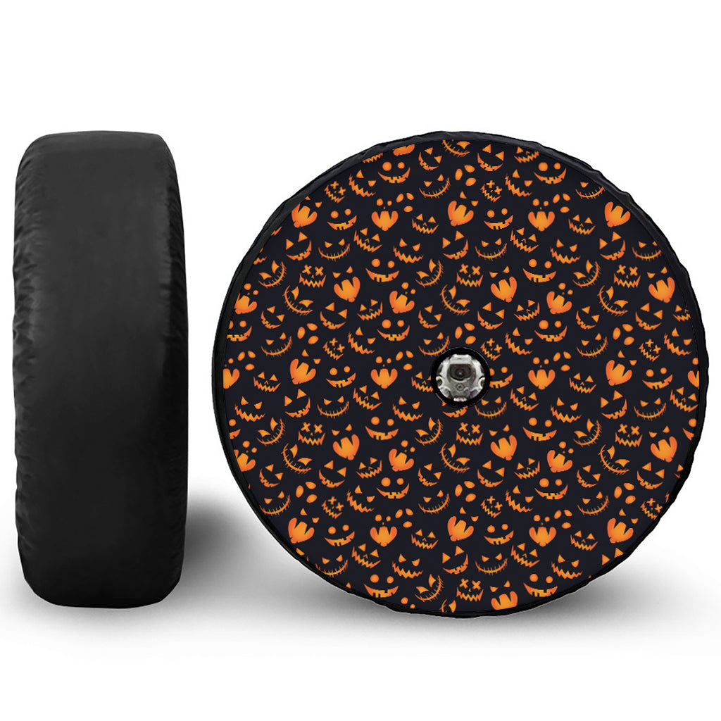 Halloween Pumpkin Faces Pattern Print Tire Cover With Camera Hole