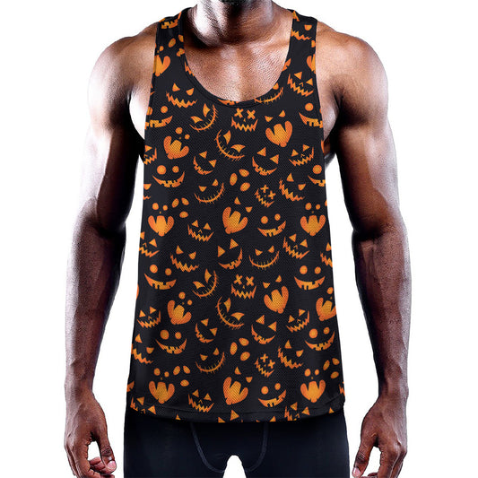 Halloween Pumpkin Faces Pattern Print Training Tank Top