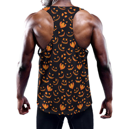 Halloween Pumpkin Faces Pattern Print Training Tank Top