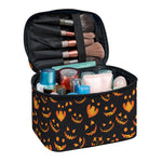 Halloween Pumpkin Faces Pattern Print Travel Makeup Bag