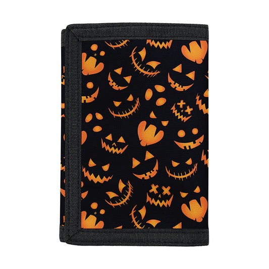 Halloween Pumpkin Faces Pattern Print Trifold Wallet