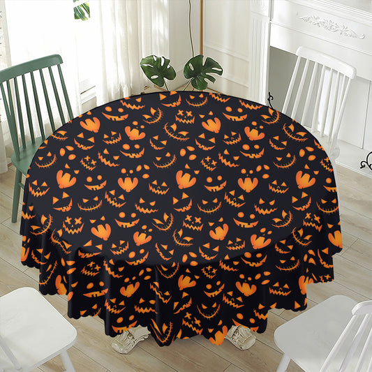 Halloween Pumpkin Faces Pattern Print Waterproof Round Tablecloth