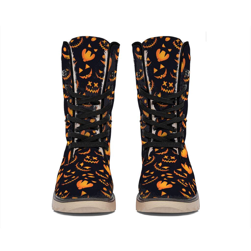 Halloween Pumpkin Faces Pattern Print Winter Boots