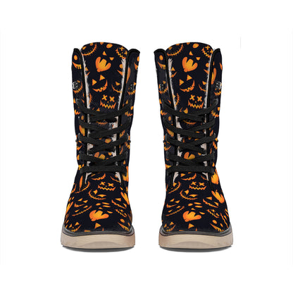 Halloween Pumpkin Faces Pattern Print Winter Boots