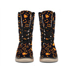 Halloween Pumpkin Faces Pattern Print Winter Boots