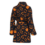 Halloween Pumpkin Faces Pattern Print Women's Bathrobe