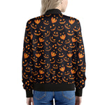 Halloween Pumpkin Faces Pattern Print Women's Bomber Jacket