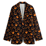 Halloween Pumpkin Faces Pattern Print Women's Cotton Blazer