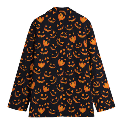Halloween Pumpkin Faces Pattern Print Women's Cotton Blazer
