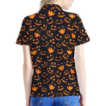 Halloween Pumpkin Faces Pattern Print Women's Polo Shirt