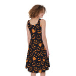 Halloween Pumpkin Faces Pattern Print Women's Sleeveless Dress