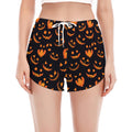 Halloween Pumpkin Faces Pattern Print Women's Split Running Shorts