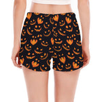 Halloween Pumpkin Faces Pattern Print Women's Split Running Shorts