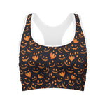Halloween Pumpkin Faces Pattern Print Women's Sports Bra