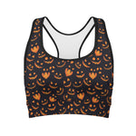 Halloween Pumpkin Faces Pattern Print Women's Sports Bra