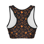 Halloween Pumpkin Faces Pattern Print Women's Sports Bra