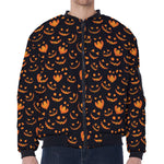 Halloween Pumpkin Faces Pattern Print Zip Sleeve Bomber Jacket