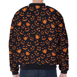Halloween Pumpkin Faces Pattern Print Zip Sleeve Bomber Jacket