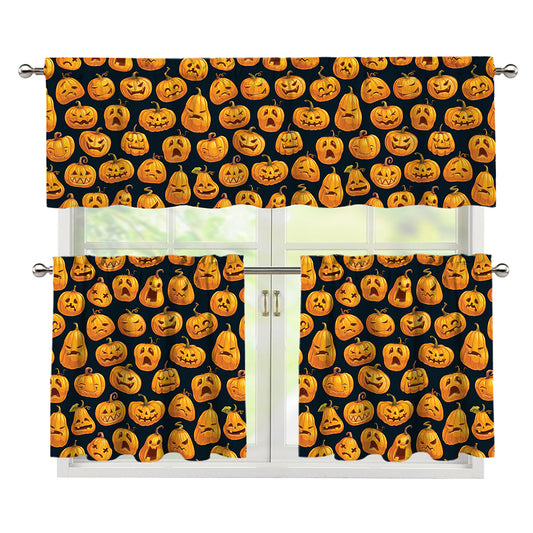 Halloween Pumpkin Jack-O'-Lantern Print 3 Piece Kitchen Curtains