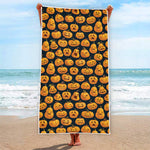Halloween Pumpkin Jack-O'-Lantern Print Beach Towel
