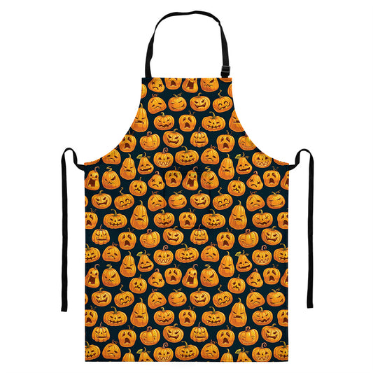 Halloween Pumpkin Jack-O'-Lantern Print Bib Apron With Pocket