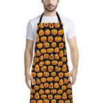 Halloween Pumpkin Jack-O'-Lantern Print Bib Apron With Pocket