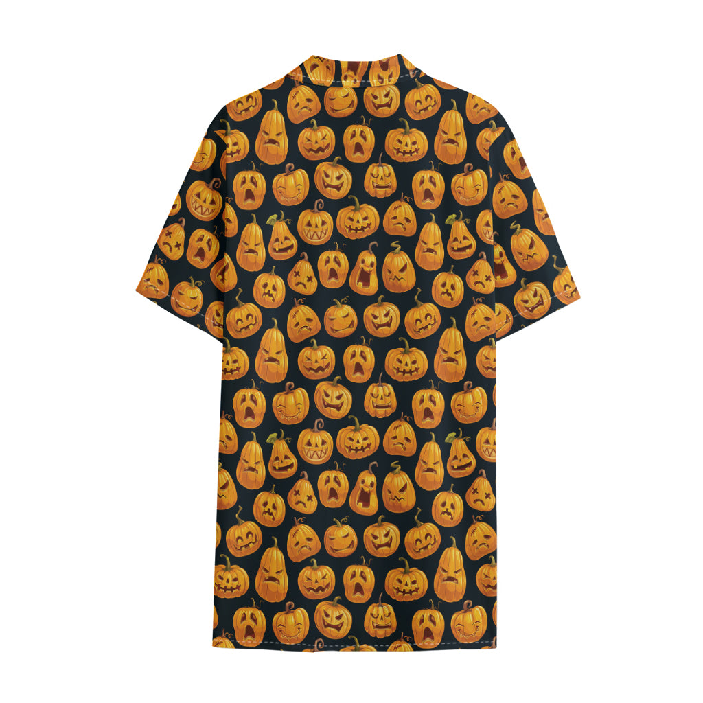 Halloween Pumpkin Jack-O'-Lantern Print Cotton Hawaiian Shirt