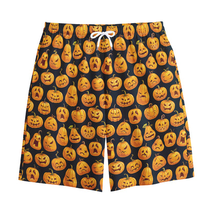 Halloween Pumpkin Jack-O'-Lantern Print Cotton Shorts