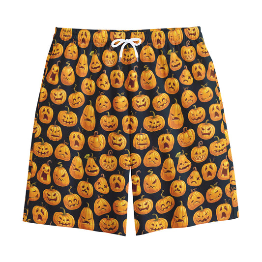 Halloween Pumpkin Jack-O'-Lantern Print Cotton Shorts