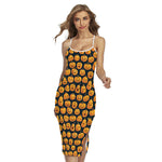 Halloween Pumpkin Jack-O'-Lantern Print Cross Back Cami Dress